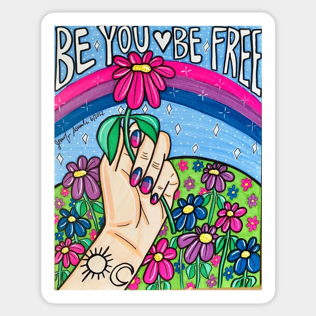 Be You Be Free Bisexual Pride Sticker by Stay Weird Studio Art